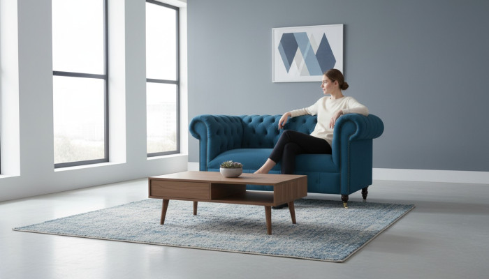 Sofa 2-seater classic Chesterfield blue sofas couches upholstery