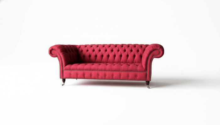 Three-seater design upholstered fabric sofa 3-piece furniture Chesterfield luxury red couches