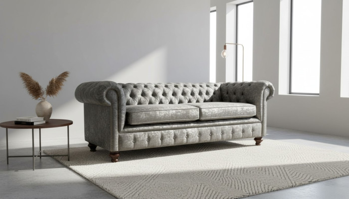 Three-seater sofa 3-seat couch Chesterfield upholstery seating set velvet grey velvet