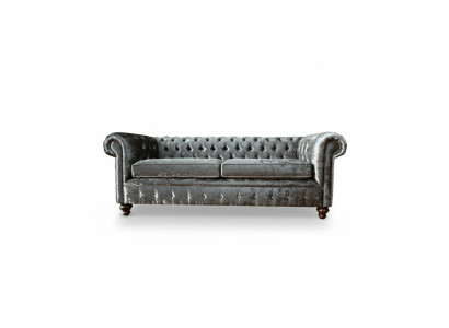 Three-seater sofa 3-seat couch Chesterfield upholstery seating set velvet grey velvet