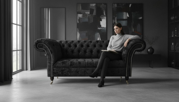 Chesterfield Velvet Club Couch Upholstery 2-Seater Design Fabric Sofas Couches