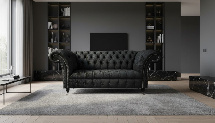 Chesterfield Velvet Club Couch Upholstery 2-Seater Design Fabric Sofas Couches