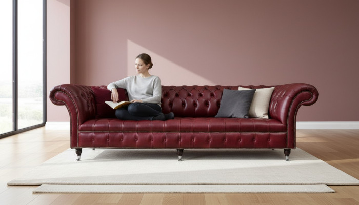 Red Large Sofa Couch Chesterfield 265cm XXL Upholstered Sofas 4-Seater Leather Fabric New