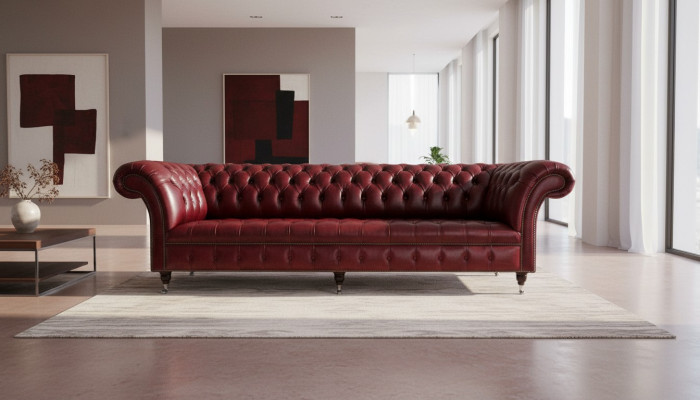 Red Large Sofa Couch Chesterfield 265cm XXL Upholstered Sofas 4-Seater Leather Fabric New