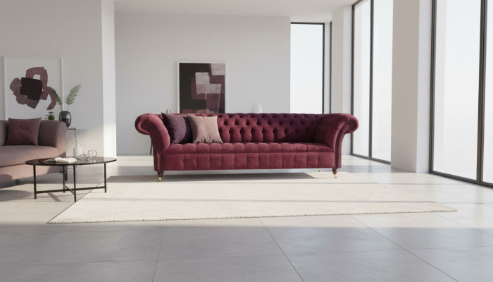 Sofa 3-seater Chesterfield sofas couches living room design textile fabric Bordeaux