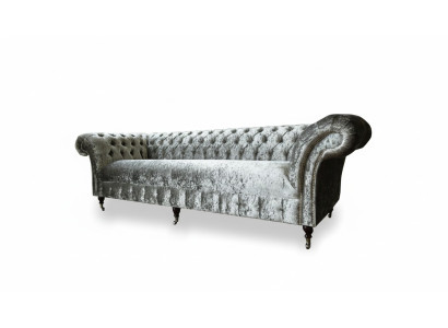 Chesterfield Upholstered Couch Fabric Sofas Sofa Seating Set Velvet Silver 4 Seater