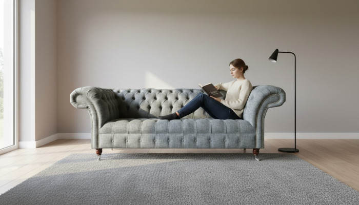 Fabric sofa couch upholstery set 3-seater couches sofas Chesterfield gray velvet