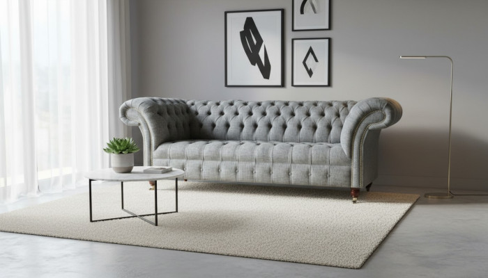 Fabric sofa couch upholstery set 3-seater couches sofas Chesterfield gray velvet