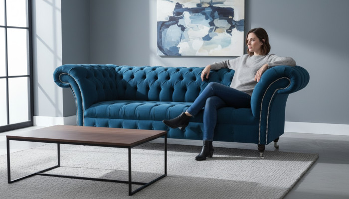 Designer couch seat upholstery 3-seater blue fabric set sofa furniture turquoise new
