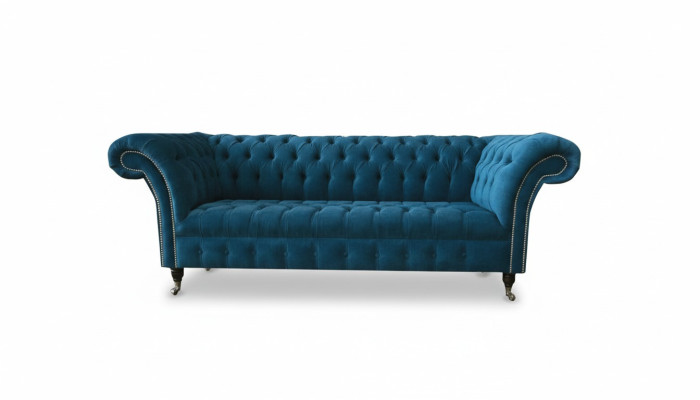 Designer couch seat upholstery 3-seater blue fabric set sofa furniture turquoise new
