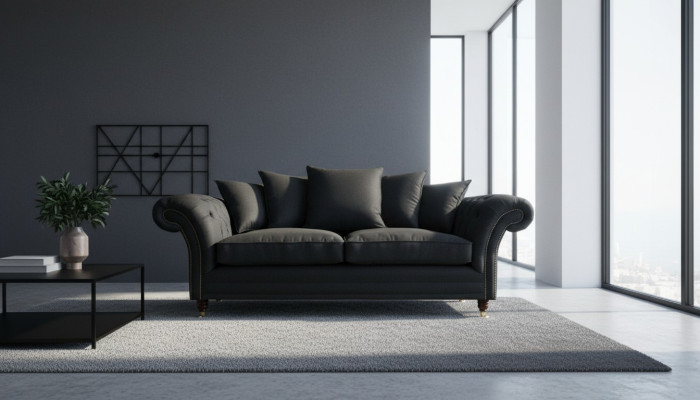 Sofa 3 Seater Classic Design Sofas Upholstered Leather Modern Couches 3 Black