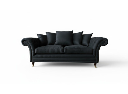 Sofa 3 Seater Classic Design Sofas Upholstered Leather Modern Couches 3 Black