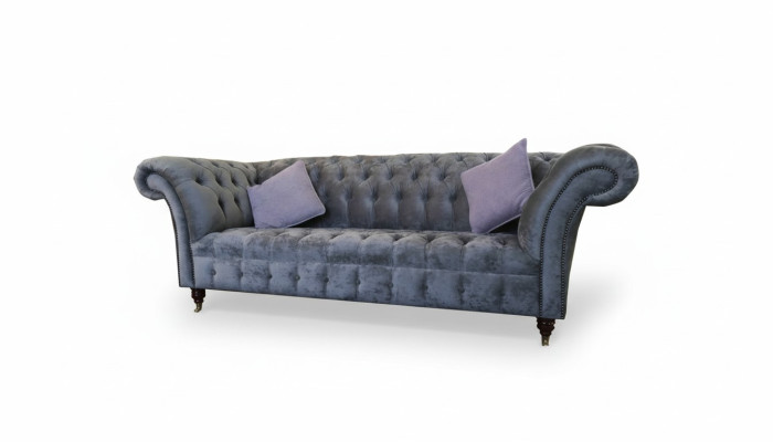 Chesterfield 3-seater XXL upholstered seat couch sofa set big couches grey new