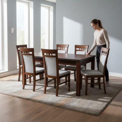 Dining table with 6 chairs dining room set group suite table seating group 7-piece set.