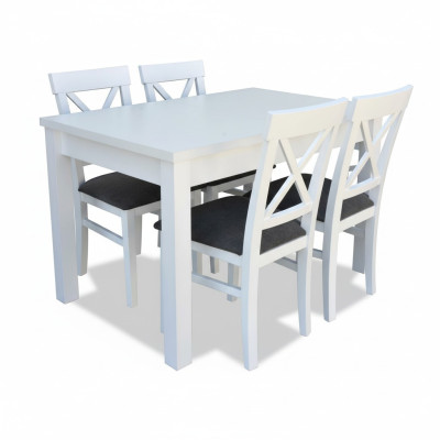 Design wood dining room set: table with 4 upholstered chairs set, 5-piece set.
