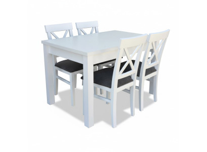 Design wood dining room set: table with 4 upholstered chairs set, 5-piece set.