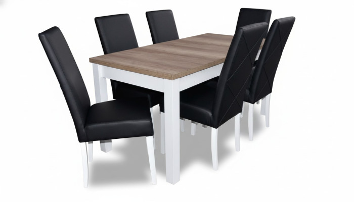 Complete dining table set: 6 chairs, dining room set, dining group, wood, leather, table, tables, 7 pieces
