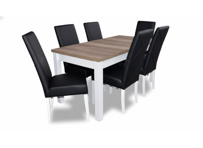 Complete dining table set: 6 chairs, dining room set, dining group, wood, leather, table, tables, 7 pieces