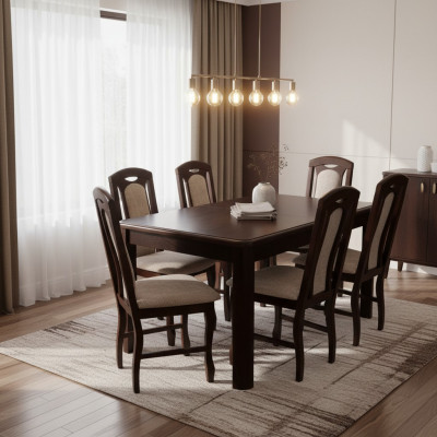 Classic dining room furniture dining set table wood complete set 7-piece dining group