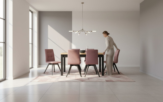 Classic dining table, wood dining room set, 6x chair set, 7-piece set.