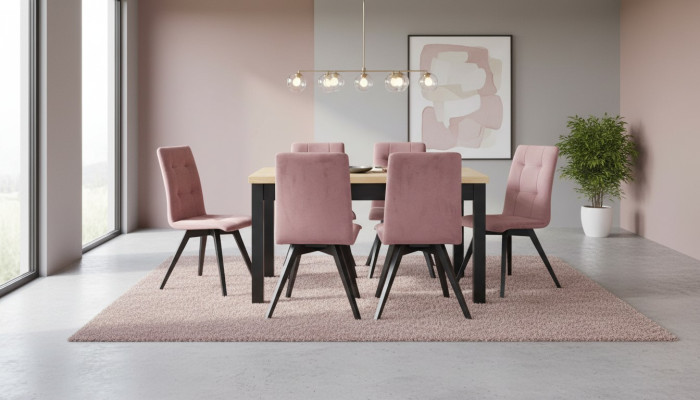 Classic dining table, wood dining room set, 6x chair set, 7-piece set.