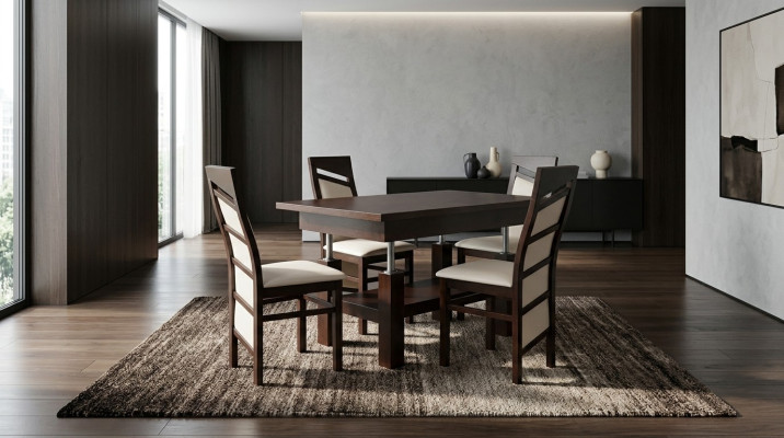 Design dining room set ensemble 5-piece wood furniture kitchen 4x chair table armchairs