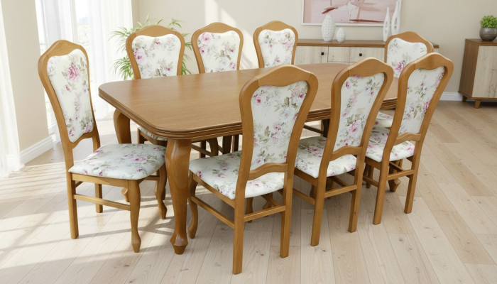Complete set dining table + 8 chairs dining room set dining group wood table tables 9-piece
