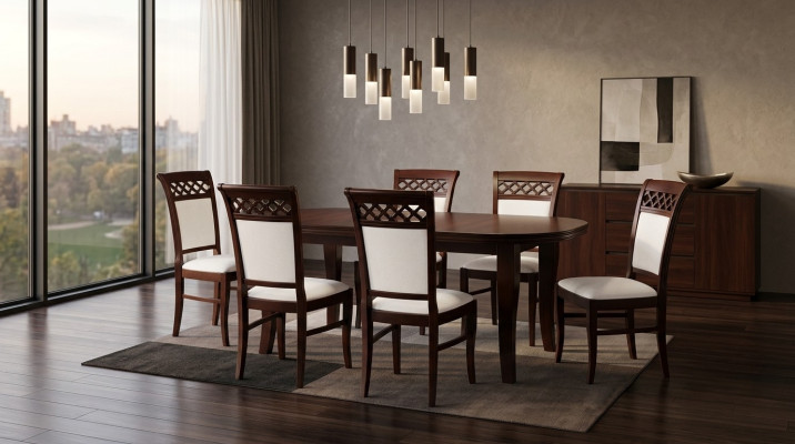 Modern dining room design set ensemble chair table armchair group 7-piece furniture