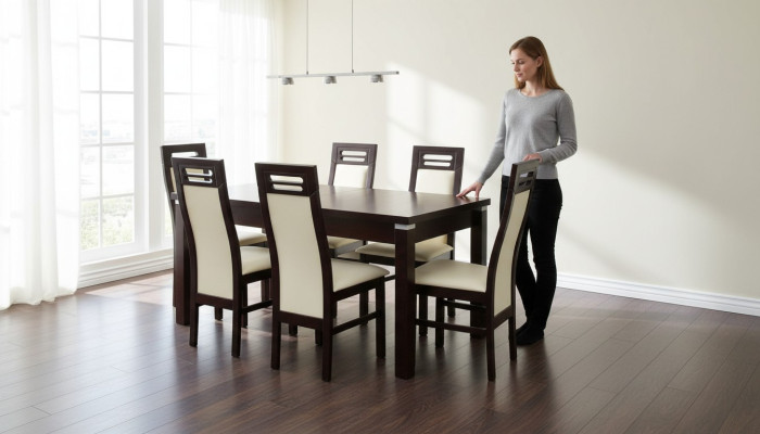 Wood Designer Dining Table + 6 Chairs Set Ensemble Room Group 7 pcs. Tables New