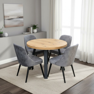 Round dining room + 4 chairs set round table wood tables set of 5 pieces