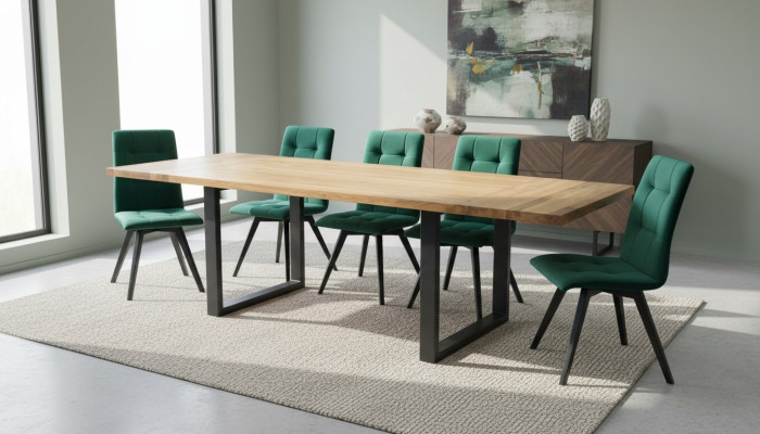 Design dining room chair set metal tables armchair 6x chairs table ensemble 7-piece set.