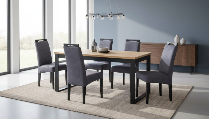 Classic Dining Room Set Rectangular Table 6 Chairs Armchair Set 7-piece.