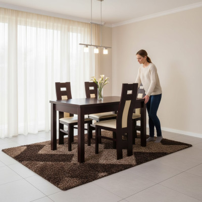 Classic dining room set, modern table with 4 new chairs, 5-piece set, 70x120.