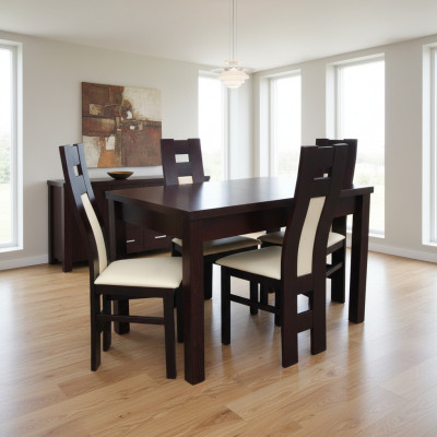 Classic dining room set, modern table with 4 new chairs, 5-piece set, 70x120.