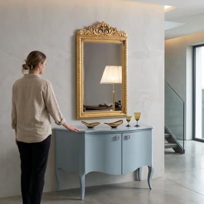 Glass Frame Wall Classic Wall Mirror Wood Frame Mirror Furniture New 133x81cm