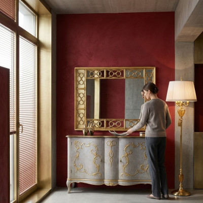 Classic Designer Mirror Wall Mirror Baroque Rococo 150x114cm Wood Frame