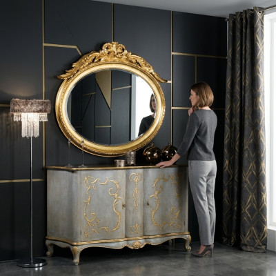 Oval mirror wall mirror handcrafted wood frame glass Baroque Rococo gold