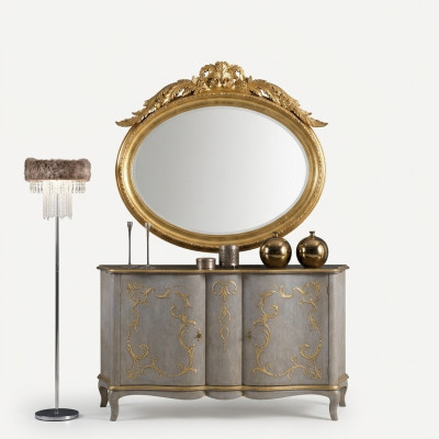 Oval mirror wall mirror handcrafted wood frame glass Baroque Rococo gold