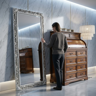 Wall mirror decoration furniture living decor baroque rococo decor mirror stand silver