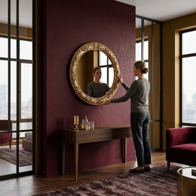 Classic wall mirror wood mirror furniture new baroque round round frame wall new