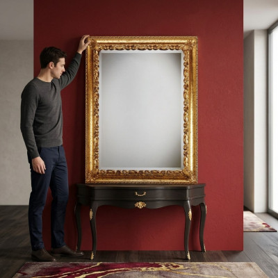Design XXL mirror wall mirror real wood frame hanging mirror luxury furniture baroque