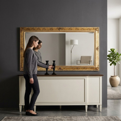 Classic design mirror, wall mirror, retro baroque rococo golden wood frame
