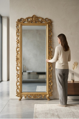 Classic Large Mirror Wall Mirror Luxury Hanging Mirror Wood Gold Wardrobe SP6480