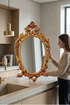 Classic Large Mirror Wall Mirror Hanging Mirror Wood Gold Wardrobe 64x104cm