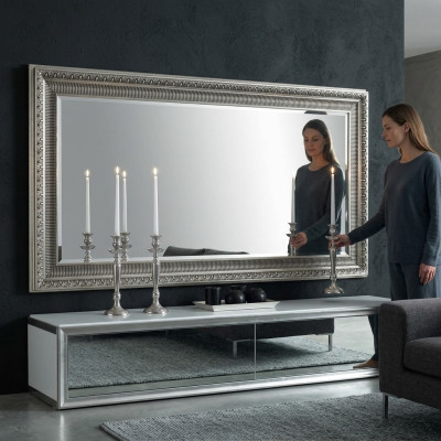 Handcrafted floor mirror large in a wooden frame made of real wood