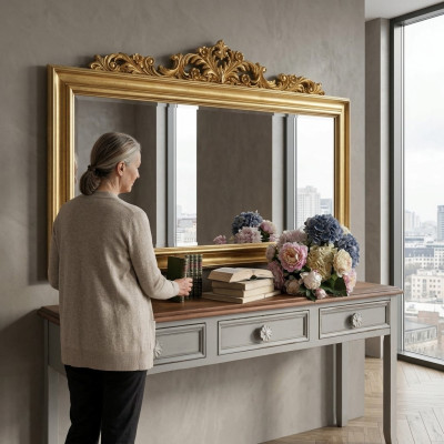 Mirror wooden frame large wall mirror luxury classical designer baroque rococo wood