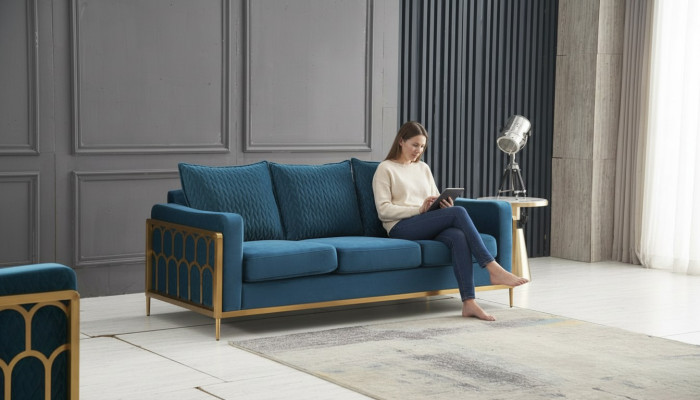 Three-seater couch, upholstered design sofa, modern seating decor, sofas, room furniture