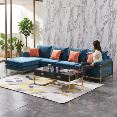 Corner sofa L-shape coffee table sofa couch design upholstery luxury blue table
