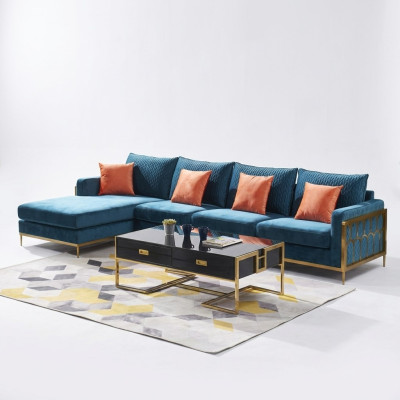 Corner sofa L-shape coffee table sofa couch design upholstery luxury blue table