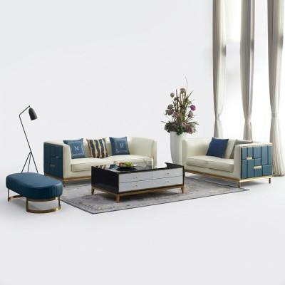 Sofa set 3+2 seater, side table, coffee table, stool, 4-piece living room.